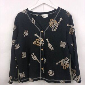 key wear Vintage Black Safari Button Up Thermal Cardigan Size Large